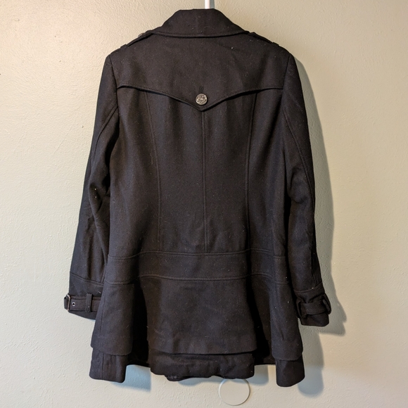 Guess Black Long Line Wool Blend Peacoat Size M - Picture 6 of 8